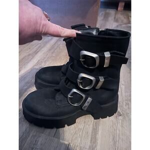 Steve Madden Roland Unisex Black Leather Biker Boots Size 7 Zip Closure Grunge